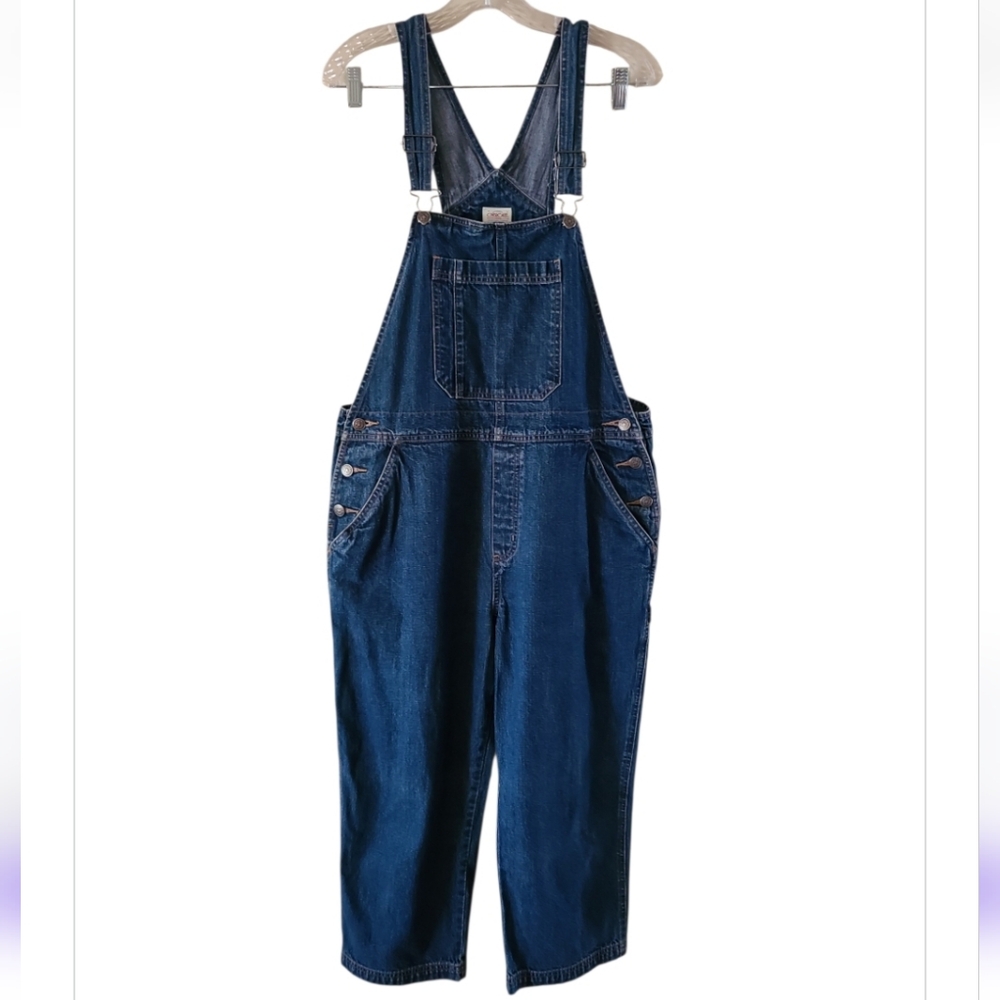 Vintage Cherokee Denim Bib Overalls Medium Wash Blue Straight Leg Wide Cropped